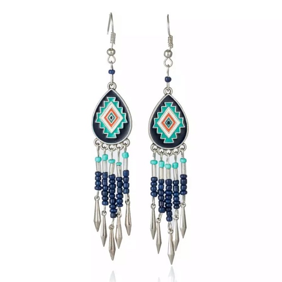 Jewelry - Navy Turquoise Enamel Western Boho Earrings